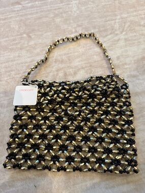 NWT Crewcuts  Black and Gold Beaded Wristlet Clutch